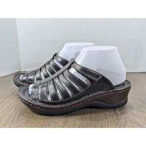 Josef Seibel Leather Sandals Mules Womens US 7.5 EU 38 Strappy Wedges Slip On